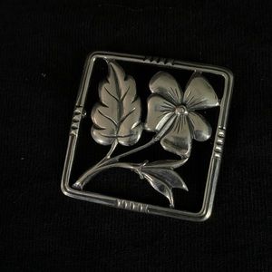 Antique Sterling Silver 1930's Square Flower Brooch Pin